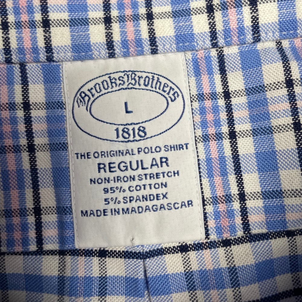 Brooks Brothers 1818 Mens Regular Fit Non-Iron Stretch Check Shirt Blue Pink L - Picture 4 of 10